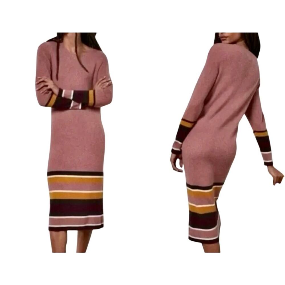 Anthropologie Saturday Sunday Ribbed Knit Striped Sweater Dress Maxi Stretch S